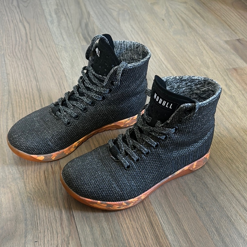 NOBULL Black High-Top Sneakers w/orange camo bottom